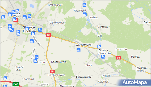 mapa Warmątowice, Warmątowice na mapie Targeo