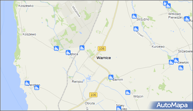 mapa Warnice powiat pyrzycki, Warnice powiat pyrzycki na mapie Targeo