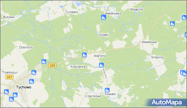mapa Warnino gmina Tychowo, Warnino gmina Tychowo na mapie Targeo