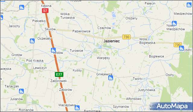 mapa Warpęsy, Warpęsy na mapie Targeo