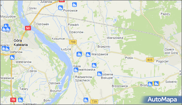 mapa Warszawice, Warszawice na mapie Targeo