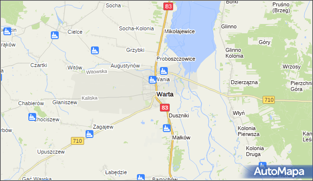 mapa Warta powiat sieradzki, Warta powiat sieradzki na mapie Targeo