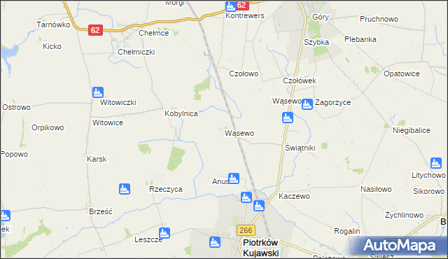 mapa Wąsewo gmina Piotrków Kujawski, Wąsewo gmina Piotrków Kujawski na mapie Targeo