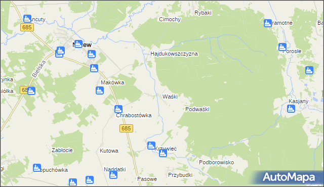 mapa Waśki gmina Narew, Waśki gmina Narew na mapie Targeo