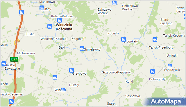 mapa Wąsosze gmina Wieczfnia Kościelna, Wąsosze gmina Wieczfnia Kościelna na mapie Targeo