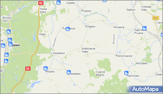 mapa Watkowice Małe, Watkowice Małe na mapie Targeo