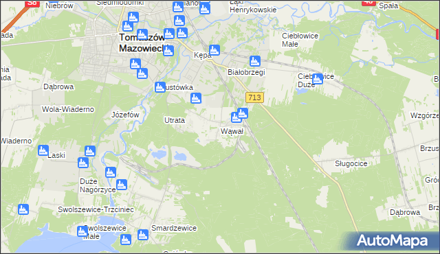 mapa Wąwał gmina Tomaszów Mazowiecki, Wąwał gmina Tomaszów Mazowiecki na mapie Targeo