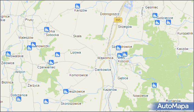 mapa Wąwolnica gmina Strzelin, Wąwolnica gmina Strzelin na mapie Targeo