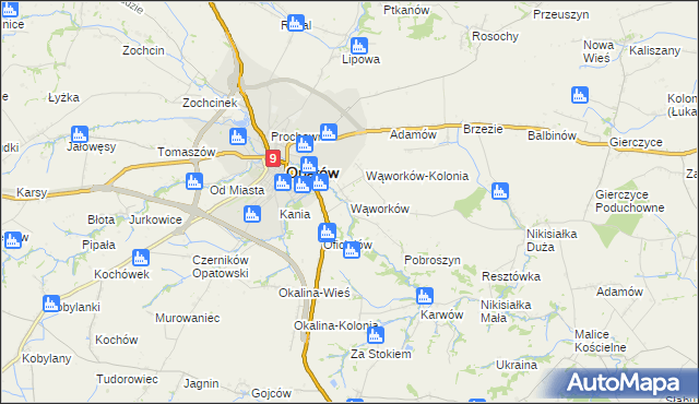 mapa Wąworków, Wąworków na mapie Targeo