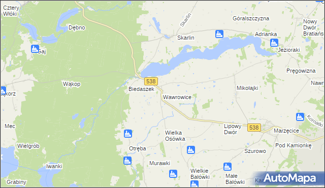 mapa Wawrowice gmina Kurzętnik, Wawrowice gmina Kurzętnik na mapie Targeo