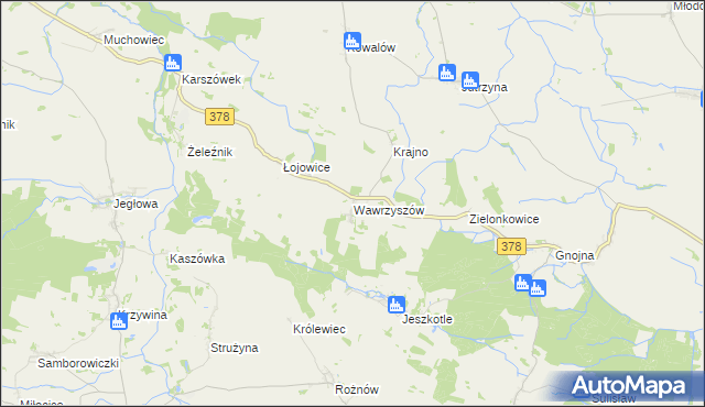 mapa Wawrzyszów gmina Wiązów, Wawrzyszów gmina Wiązów na mapie Targeo