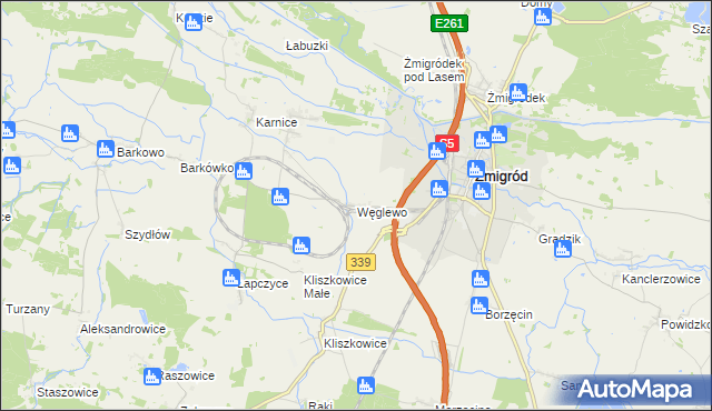 mapa Węglewo gmina Żmigród, Węglewo gmina Żmigród na mapie Targeo