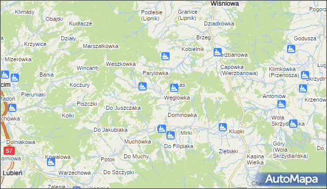 mapa Węglówka gmina Wiśniowa, Węglówka gmina Wiśniowa na mapie Targeo