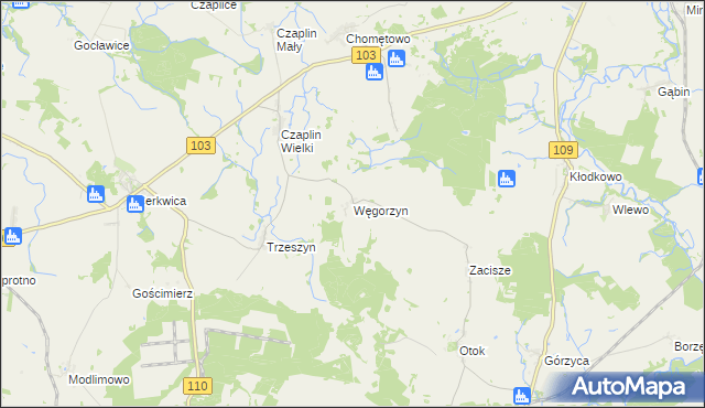 mapa Węgorzyn gmina Karnice, Węgorzyn gmina Karnice na mapie Targeo