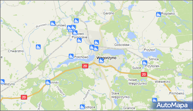 mapa Węgorzyno, Węgorzyno na mapie Targeo