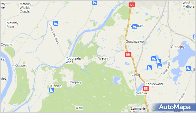 mapa Węgry gmina Sztum, Węgry gmina Sztum na mapie Targeo