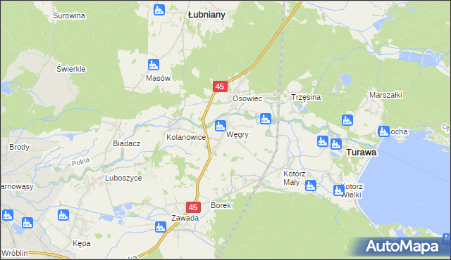 mapa Węgry gmina Turawa, Węgry gmina Turawa na mapie Targeo