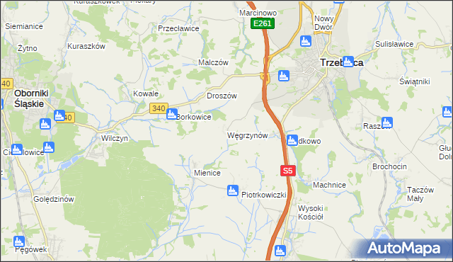 mapa Węgrzynów gmina Trzebnica, Węgrzynów gmina Trzebnica na mapie Targeo