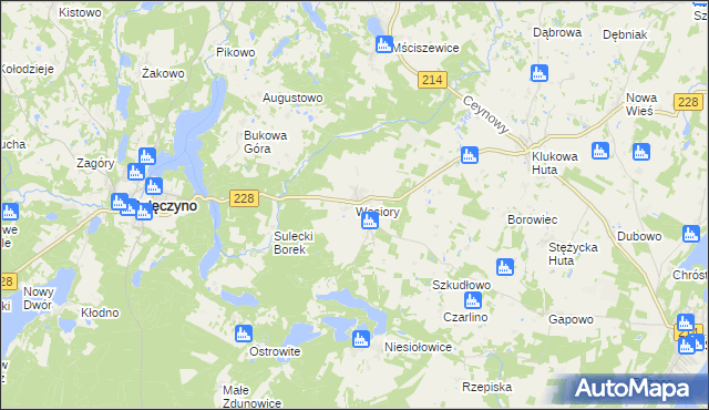 mapa Węsiory, Węsiory na mapie Targeo