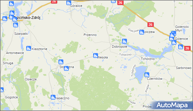 mapa Wesoła gmina Trzcińsko-Zdrój, Wesoła gmina Trzcińsko-Zdrój na mapie Targeo