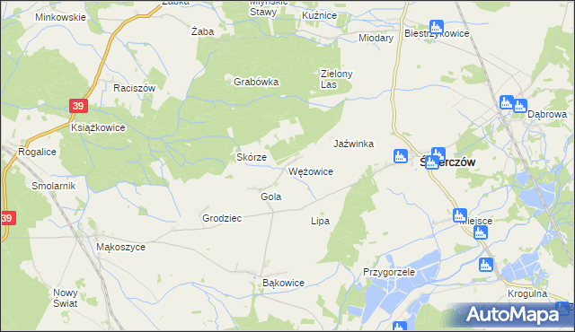 mapa Wężowice gmina Świerczów, Wężowice gmina Świerczów na mapie Targeo