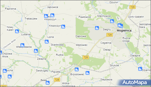 mapa Wężowiec gmina Mogielnica, Wężowiec gmina Mogielnica na mapie Targeo