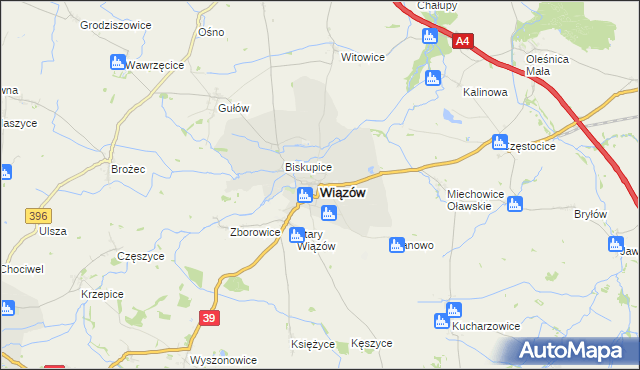 mapa Wiązów, Wiązów na mapie Targeo