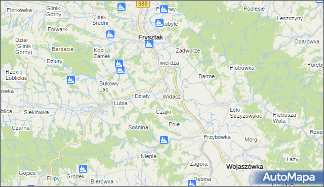 mapa Widacz gmina Frysztak, Widacz gmina Frysztak na mapie Targeo