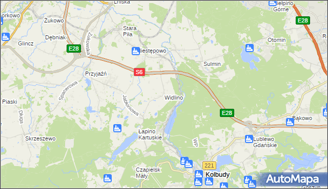 mapa Widlino gmina Żukowo, Widlino gmina Żukowo na mapie Targeo