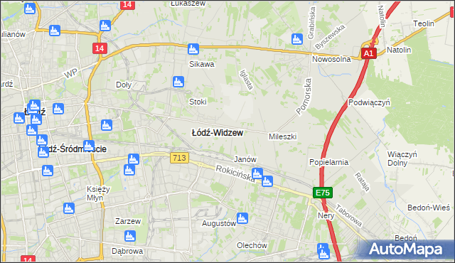 mapa Widzew, Widzew na mapie Targeo