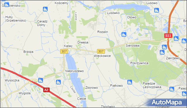 mapa Więckowice gmina Dopiewo, Więckowice gmina Dopiewo na mapie Targeo