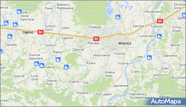 mapa Więckowice gmina Wojnicz, Więckowice gmina Wojnicz na mapie Targeo