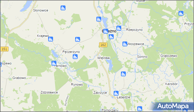 mapa Więcław gmina Brzeżno, Więcław gmina Brzeżno na mapie Targeo