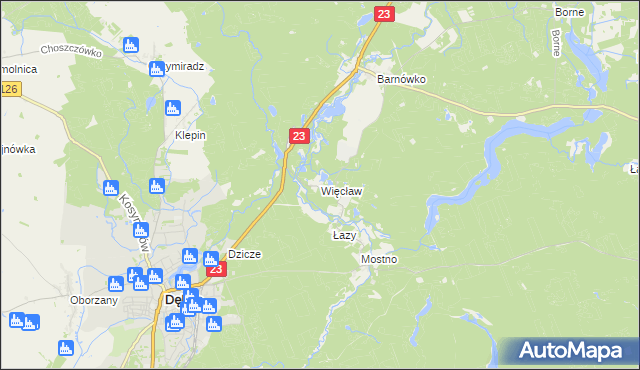 mapa Więcław gmina Dębno, Więcław gmina Dębno na mapie Targeo