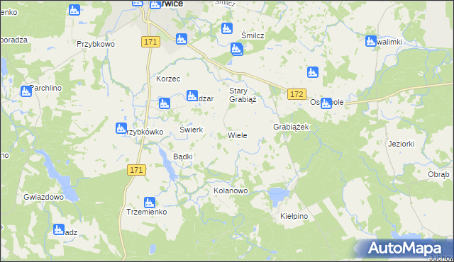 mapa Wiele gmina Barwice, Wiele gmina Barwice na mapie Targeo