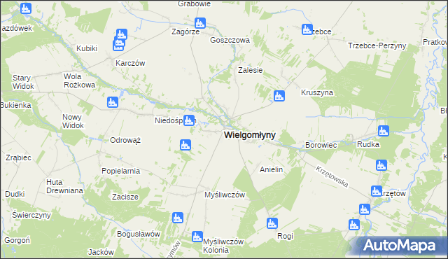 mapa Wielgomłyny, Wielgomłyny na mapie Targeo