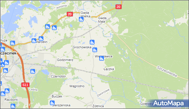 mapa Wielisławice gmina Szczecinek, Wielisławice gmina Szczecinek na mapie Targeo