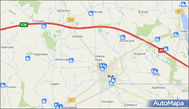 mapa Wielka Wieś gmina Buk, Wielka Wieś gmina Buk na mapie Targeo