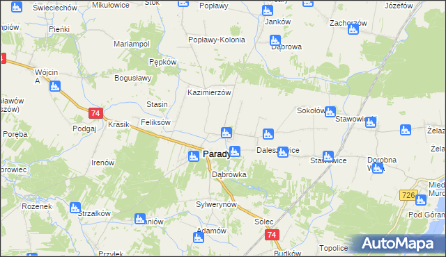 mapa Wielka Wola gmina Paradyż, Wielka Wola gmina Paradyż na mapie Targeo