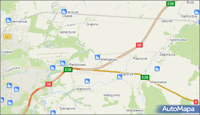 mapa Wielogłowy gmina Damnica, Wielogłowy gmina Damnica na mapie Targeo