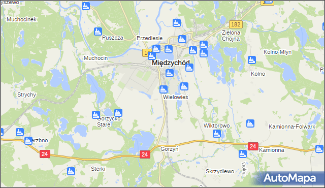 mapa Wielowieś gmina Międzychód, Wielowieś gmina Międzychód na mapie Targeo