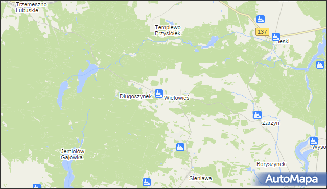 mapa Wielowieś gmina Sulęcin, Wielowieś gmina Sulęcin na mapie Targeo