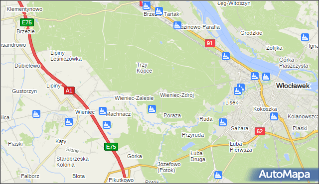mapa Wieniec-Zdrój, Wieniec-Zdrój na mapie Targeo