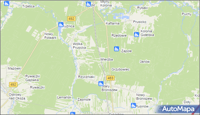 mapa Wierzba gmina Nowa Brzeźnica, Wierzba gmina Nowa Brzeźnica na mapie Targeo