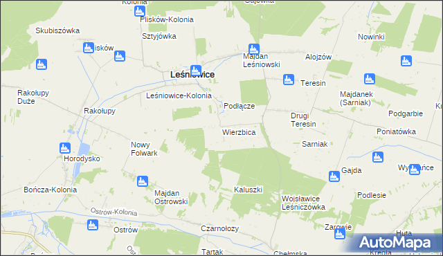 mapa Wierzbica gmina Leśniowice, Wierzbica gmina Leśniowice na mapie Targeo