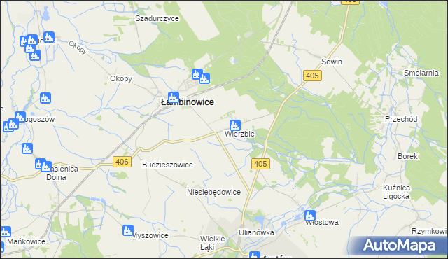 mapa Wierzbie gmina Łambinowice, Wierzbie gmina Łambinowice na mapie Targeo