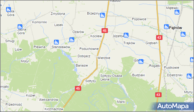 mapa Wierzbie gmina Praszka, Wierzbie gmina Praszka na mapie Targeo