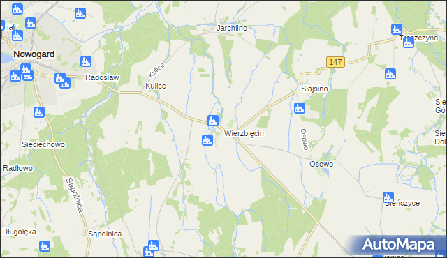 mapa Wierzbięcin gmina Nowogard, Wierzbięcin gmina Nowogard na mapie Targeo