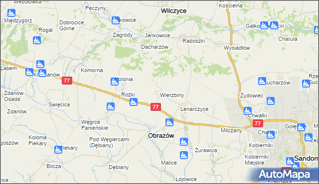 mapa Wierzbiny gmina Obrazów, Wierzbiny gmina Obrazów na mapie Targeo