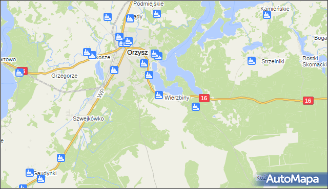 mapa Wierzbiny gmina Orzysz, Wierzbiny gmina Orzysz na mapie Targeo